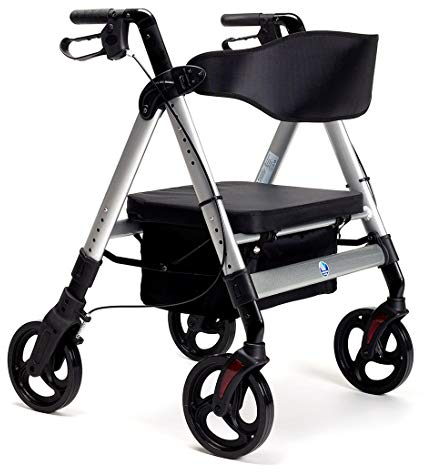 FabaCare XXL Rollator Goliat, höhenverstellbar, faltbar, mit Sitz und Rückenlehne, Tasche, Gehwagen, Rollwagen, bis 200 kg, Farbe Silber
