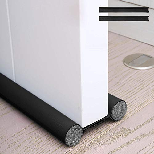 2Pcs Bas de porte double isolant, Boudin de porte anti froid, Boudin porte double isolant, Boudin protection contre courants d'air anti bruit, Joint de porte interieur universel etanche (Noir, 2Pcs)