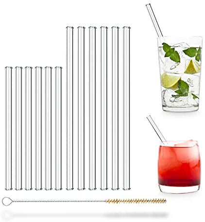 UMI Cannucce di vetro riutilizzabili 6x 15cm e 6x 20cm e spazzolino per la pulizia senza plastica Prodotto in Germania Lavabile in lavastoviglie Bicchiere cannuccia
