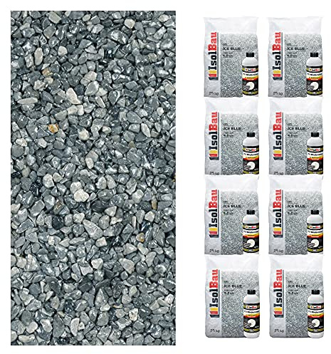 Isolbau Steinteppich SET Marmorkies 200kg + Bindemittel bis 20m² Ice Blue 4/8mm Epoxidharz, Terassenboden, Natursteinboden Marmorkies Bodenbelag, Steinboden Bodenbeschichtung, Marmorstein, Innen Außen