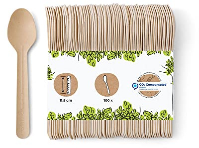 BIOZOYG Papierlöffel 11,5 cm braun I Catering Löffel aus Papier formstabil umweltfreundlich und kunststofffrei I Food Truck Imbiss Besteck biologisch abbaubar I Partylöffel 100 Stück