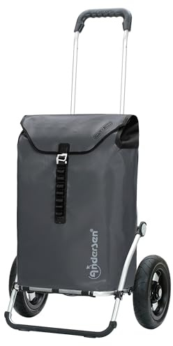 ANDERSEN Einkaufstrolley - Royal Shopper Ortlieb anthrazit | mit Luftbereifung, große Räder, 25 cm, aus Alu, bis 50 kg - Tasche verschweißt, wasserdicht, Innenfach, 49 L