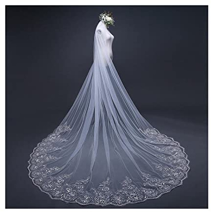 OPYTR Velo de noviaVelos de Boda de Catedral de 3/4/5 Metros, Velo de Novia con Borde de Encaje Largo Blanco Marfil con Peine, Accesorios de Boda, Velo de bodaLongitud del Codo