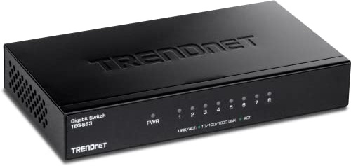 TRENDnet 8-Port Gigabit Desktop Switch, TEG-S83, 8 x Gigabit RJ-45 Ports, Ethernet Splitter, 16Gbps Switching Capacity, Fanless Design, Metal Enclosure, Lifetime Protection, Black