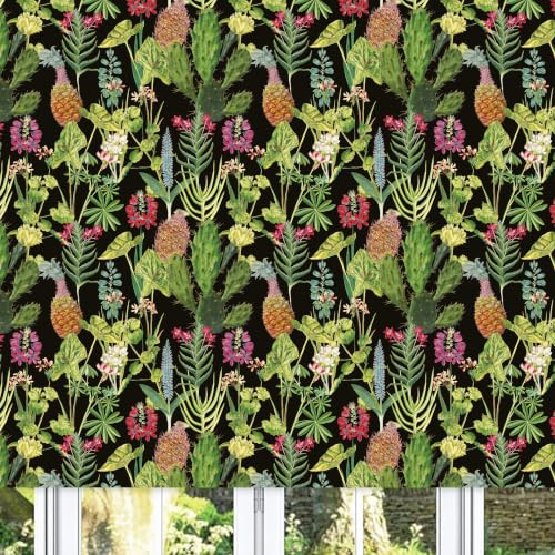 Lister Cartwright Tropical Plants Design Blackout Roller Blinds Windows Blind Easy Fit Child Safety Included (Black, 180 cm Width x 140 cm Drop)