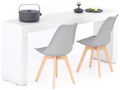 MOBILI FIVER, Evolution Esstisch 180 x 40, Esche, Weiß, mit Zwei Beinen, Made In Italy