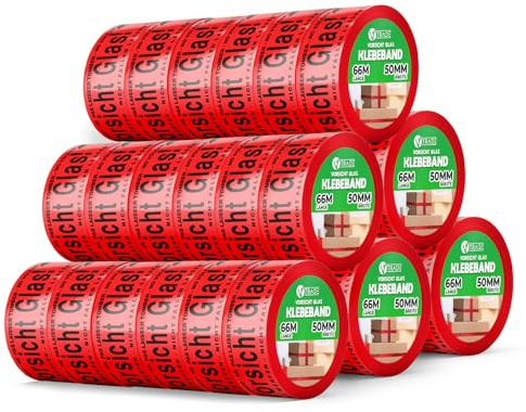 V1 TRADE Nastro Fragile Imballaggio 50mm x 66m - 36 x Nastro Adesivo Pacchi da Imballo - Nastro da Imballaggio Rosso/Nero