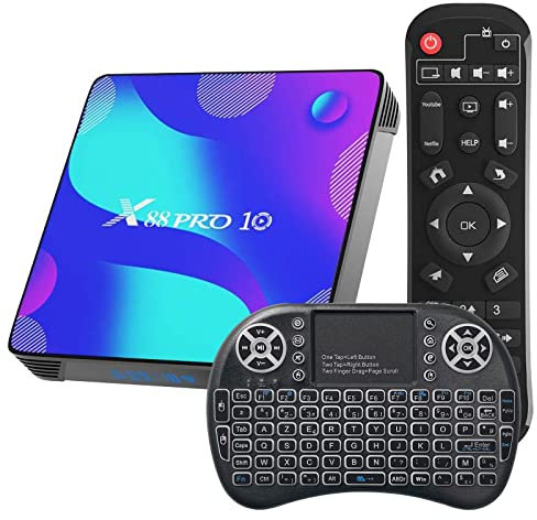 Android TV Box 11.0, Android Box 4GB RAM 32GB ROM avec RK3318 Quad-Core 64bit Cortex-A53, Support 2.4GHz/5GHz WiFi 4.0, 4K HD Smart TV Box avec Mini Clavier sans Fil