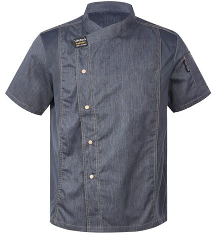 Freebily Giacca Cuoco Uomo e Donna Unisex con Bottoni Giacca da Cuoco Ristorante Divisa da Cuoco a Maniche Corte Abbigliamento da Lavoro in Cucina Mensa Grigio M