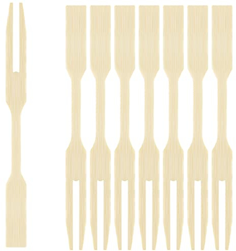 EXNIMA, 50, 100 o 300 Tenedores de Bambú, Palillo de Dos Púa Ecológico, Pincho de Alimentación 9 cm, Pincho para Aperitivos y Canapés, para Comer, Barbacoa, Sándwiches, Fiestas, Picoteo