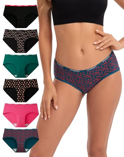 INNERSY Ladies Underwear Cotton Pants for Women Comfy Knickers Multipack 6 | 100% Cotton Crotch, Classic Mid Rise Panties, Breathable Stretchy Hipster, Daily/Sleep/Running/Travel, Tag-free, UK Size 8-18