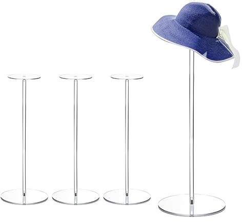 QUARKZMAN Acrylique Chapeau Présentoir Support 4 Paquet 13.8 pouce Chapeau et Perruque Étagère Levier Rond Support pour Bijoux Baseball Casquette, Fedora Chapeau, Cowboy Chapeau - Clair