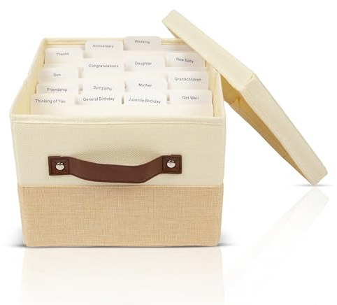 Kalolo Malosi Greeting Card Organizer Box with 15 Dividers | Holds 150+ and Collapses When not in Use | Stylish Greeting Card Storage Box Organizer
