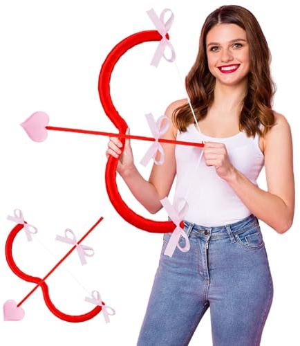 Harrycle Juego de arco y flecha de 40 cm, juguete de tiro con arco rojo, accesorios de cosplay de Cupido, accesorios para disfraces, accesorios de fotografía, accesorios de actuación para bodas