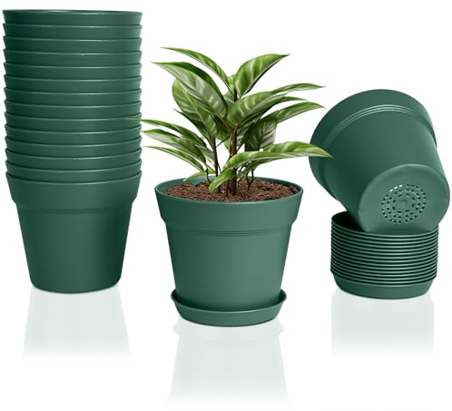 FORAGIFT 15cm Plant Pots, 16 Pack Plastic Herb Pot with Drainage Hole and Tray, Seed Seedling Pots Flower Nursery Pots for Vegetables, Flowers, Cactus, Cuttings, Succulent, Blue