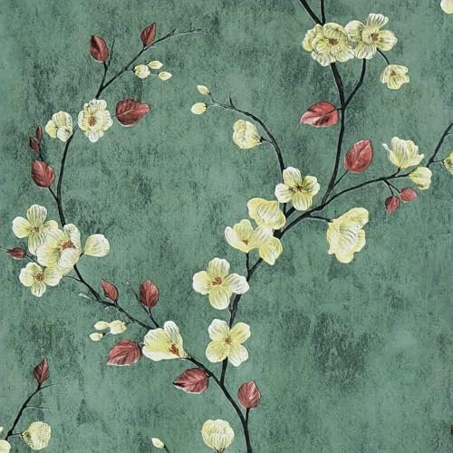 ICYEHAO Carta da Parati Autoadesiva Floreale, 44.5 x 400 cm Carta da Parati Adesiva Verde Fiori Foglie Botanica Piante Boho Pellicola Adesiva per Mobili,Camera da Letto,Soggiorno,Bagno,Cucina