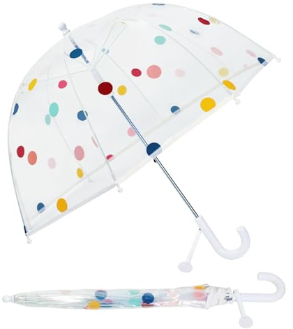 Decalsweet Kids Umbrella Clear Bubble Umbrellas for Rain,Transparent Dome Safety Windproof Umbrella with Easy-Grip Hook Handle for Toddler Girls and Boys