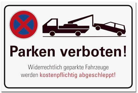 BUEWA Schilder Parken verboten Schild Hinweisschild Halteverbot Parkplatz Orientierung PVC 300 x 200 x 3 mm Vorgebohrt B1-Zertifiziert