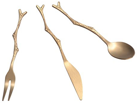 Edelstahl Obstgabel im Vintage Astdesign 3 Stück, Gold