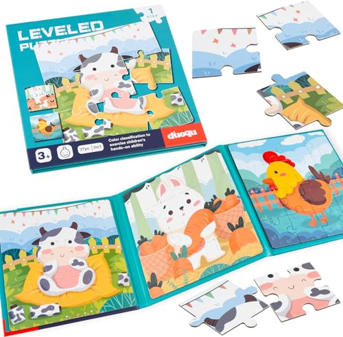 ASTARON Magnetische Puzzle für Kinder 9-12-16 Teile Bauernhof Kinderpuzzle ab 3 Jahre, Beschäftigung für Kinder im Autofahrt Flugzeug, Kindergeburtstag Geschenke