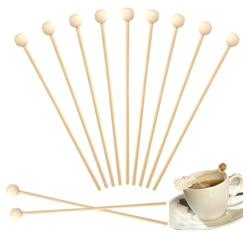 6 Inch Rock Candy Sticks Wooden Stirrer, Lollipop, Cake Pops with Ball Wood Pop Stir Sticks Appetizer Skewers Swizzle Drink Sticks (100pcs)