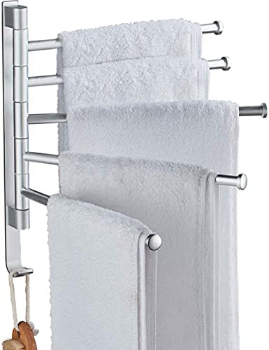 Swing Out Towel Bar, Bath Swivel Towel Holder Rack Space Savingsteel Bathroom Adjustable Hand Pull Out Wall Mount Towel Rack,-Silver||4 Arm