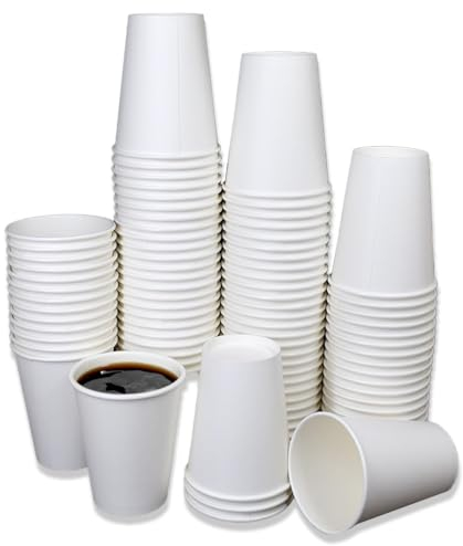 Sunrise Packaging 100 x 8oz White Paper Cups for Hot & Cold Drinks - 240ml | Biodegradable Leak-Resistant Single Wall Disposable Coffee/Tea Drinking Cups