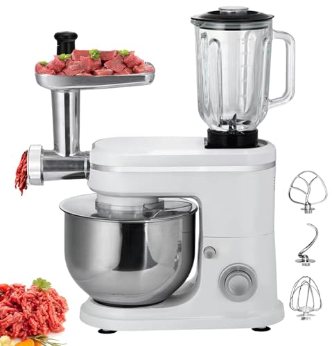 forplubossmmp Batidoras De Pie Domésticas 3 En 1 con Tazón De Acero Inoxidable De 6 litros, Batidora De Pie con Licuadora Y Picadora De Carne, Picadora Eléctrica para Carne Y Verduras,White