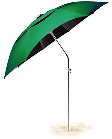 Buziba Ombrellone da Spiaggia con Ancora, Inclinabile, Antivento, UV 50+, Ombrellone Portatile da Esterno, Terrazza, Giardino, Piscina, Cortile, Verde, verde