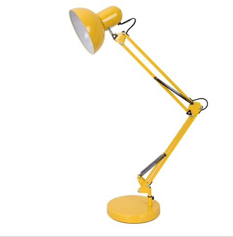 SSNCcNC Gelb, Retro Schreibtischlampe Amerikanischen Arbeitslampe Gelenkarm Verstellbare 360° Tischleuchte Tischlampe Büro Leselampe Metall E27 Fassung Arbeitsplatzleuchte