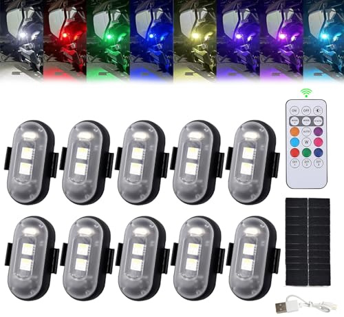 Hehuo Summer Lights e Led per Auto, Controllo Remoto senza Cavo, Stroboscopio, 8 Colori USB Carica, Acqua Resistenti Anti-Umidità Segnalazione di Sicurezza Led (10Pz)