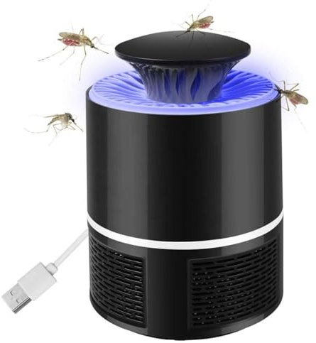 Herzberg, HG03121-BLK, Lampe Anti-moustiques Noir, Fonctionnement Silencieux (32 DB), compacte (12 cm x 21,5 cm), Puissance d'aspiration tourbillonnaire, Non Toxique