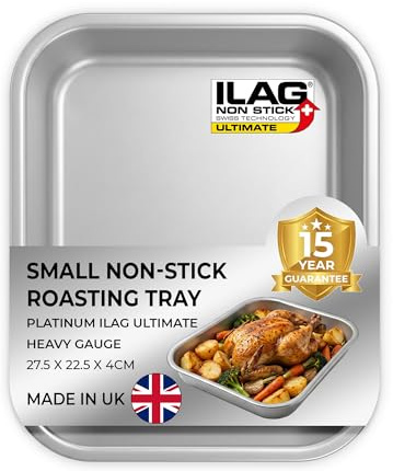 Chabrias Ltd UK-Made Roasting Tray with ILAG Ultimate Non-Stick Coating - 28 x 23 x 4cm - Heavy Duty Carbon Steel Roasting Tin, Deep Oven Tray for Roast Chicken, Meat, Vegetables & Baking - Small 11