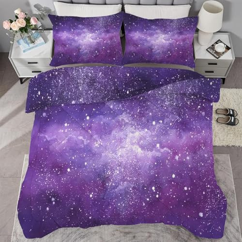 buyluhn Bettdecke 135x200 Sternenhimmel, 4 Jahreszeiten Bettdecken Lila Rosa Ohne Bezug Nutzbar, Kinder Steppdecke Microfaser Ganzjahresdecke，Waschbar Bettzeug mit 1 Kissenbezug für Sommer Winter