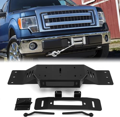 WeiSen Hidden Winch Mount Plate Winch Mounting Bracket Black Compatible with Ford F150 2009-2014 7th Gen (Not Fit Ecoboost Models) with Factory Bumper