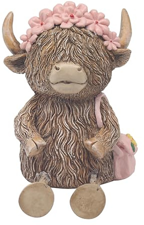Lesser & Pavey Happy Highland Cow Highland Cow Money Bank Pink Flower For Savings | Lovely Money Box For Money Saving Challenge | Money Tin or Money Saving Box For Adults | Ideal Money Safe For Kids