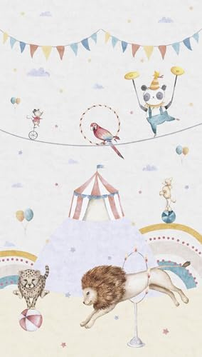 A.S. Création Zirkus-Vliestapete für Kinderzimmer – Bunt – 8,80 x 0,53 m | Verspieltes Zirkus-Motiv als fröhliches Wandmotiv – matte Motivtapete, einfach zu verkleben & spurlos abziehbar