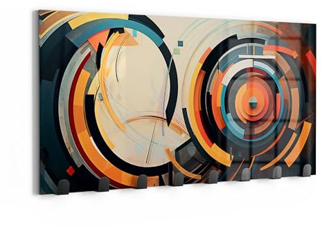 DEQOART Wandgarderobe Glas & Metall | Motiv Kosmische Spirale | 60x30 cm | Design Haken-Leiste modern | Garderoben-Paneel für Flur, Wohnzimmer & Schlafzimmer | magnetisch & beschreibbar