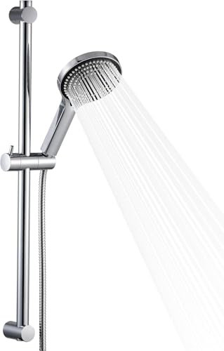 OFFO Barra de Ducha,Columna Ducha sin Grifo de Duschstange 90 cm,Conjunto Ducha sin Grifo,Rociador con 6 Tipos de Chorro y Flexo de 1.6 m,Cromo