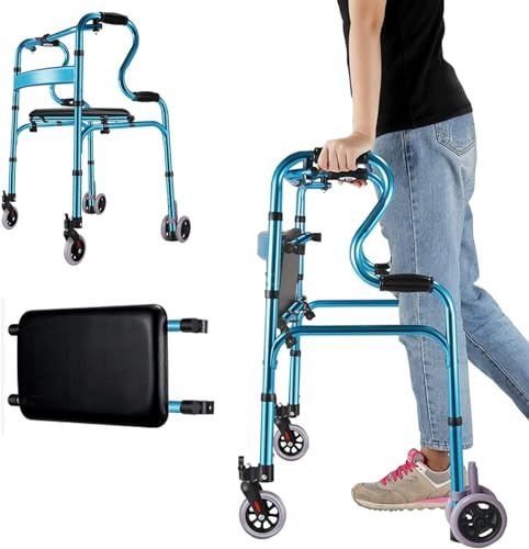 Klappbarer Gehwagen mit Rädern, Rollbarer Gehwagen, Gehwagen mit Vorderrädern, Leichtgewichtige Gehwagen für Senioren und Erwachsene mit einem Gewicht von bis zu 400 Pfund, Höhenverstellbar