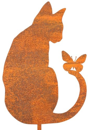 Voarge Gartendeko Rost Gartenstecker, Rostige Gartendeko, Edelrost Tier für Garten Terrasse Balkon (Katze)