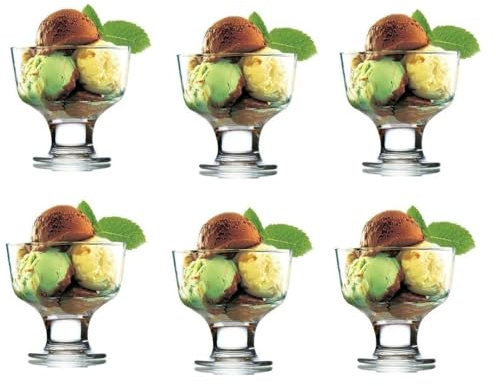 NORDIC SCHILLER Juego de 6 cuencos de helado modernos de cristal con pie, 285 ml, 100% libres de burbujas, cuencos de postre, vasos de helado, vasos de postre con pie, copas de helado