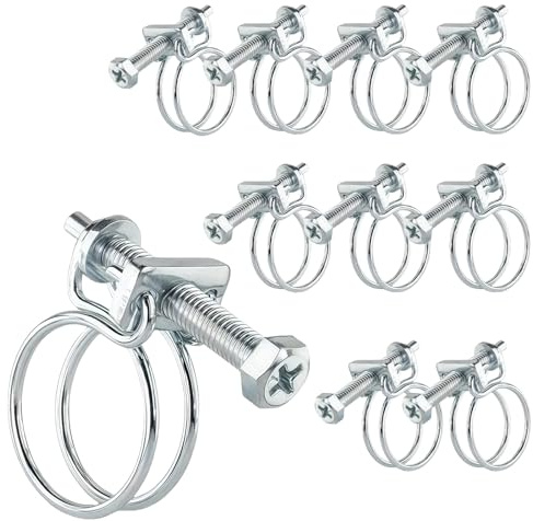 LUMOOM 10 Stück Doppeldraht Schlauchschellen, Edelstahl Schlauchschellen, Einstellbar Drahtschlauchschellen, Schlauchklemmen für Familie Wasser Rohr Automobil Tubing (21-25mm)