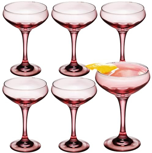 Rkyhwowby Crystal Coupe Glasses, Elegant Short Stem Design, Cocktail Glasses Sets Perfect for Drinking Champagne(6,Pink)