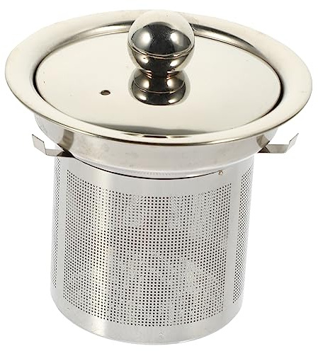 Passoire à Thé en Métal Couvercle, Acier Inoxydable Argenté | Insert D'infuseur à Mailles, Filtre à Mailles Fin, Compatible Teapot, Format Compact