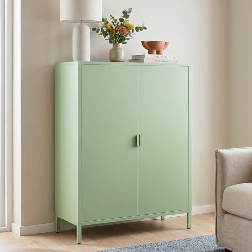 skølm Ituri Metall Sideboard, Mintgrün, Highboard, 3 verstellbare Fächer | Metallkommode, Metallschrank aus Stahl, Aufbewahrungsschrank, Wohnzimmermöbel im Industrial Design, Büroschrank, Flurschrank