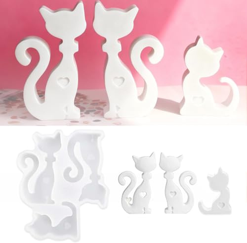 KQDRAVINE Silikonformen Gießformen Katze, Gibs Formen Silikon, 3D Silikonform Katze, Giesformen Gips, Gießformen Weihnachten, Silikonformen für Epoxidharz, Gips, Seife & Weihnachtsdekoration