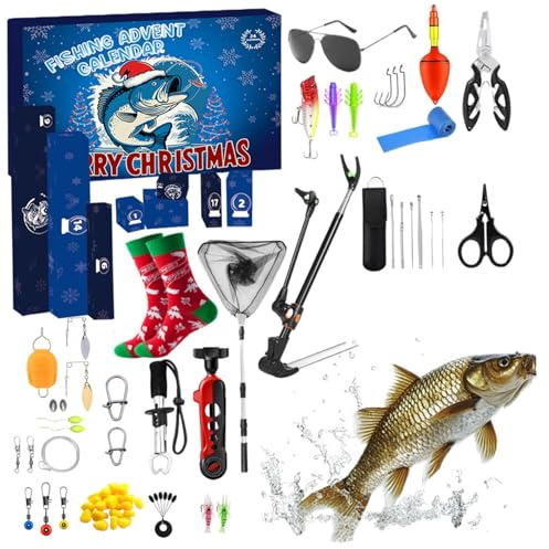 Fischerei Adventskalender 2025 24 Tage Weihnachten Countdown -Kalender mit Fischerei Tackle für Urlaub Fischer erwachsene Männer Teen Jungen, Advent 2025, Weihnachten