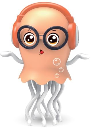 rongweiwang Tanzende Quallen, Schaukeln mit Batterie und Lichtern, Baby Krabbelspiel, Musik, Krabbeln für 3, 5, 6 und 7 Jährige, Geburtstagstisch für Jungen und Mädchen, orange