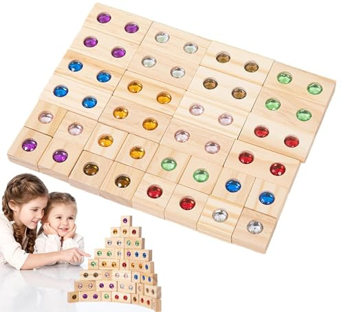 Holzbaustein-Set für Kinder - Bunte Naturholz mit glatter Oberfläche, ineinander stapelbare Würfel zur Förderung der Motorik und Kreativität, Lernspielzeug